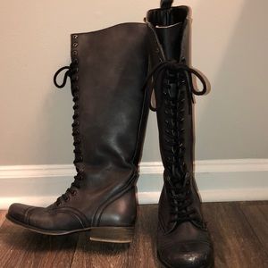 Black tall lace up boots